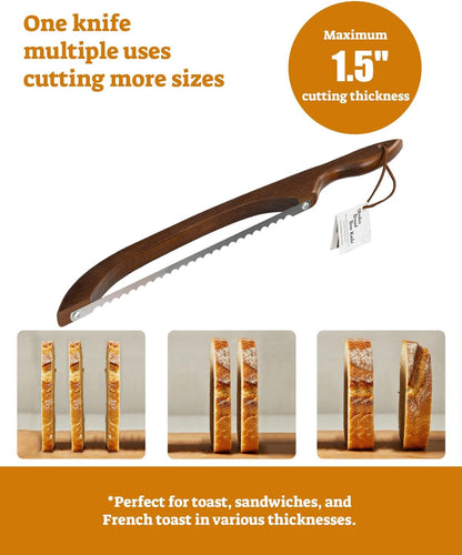 16.5” Bread slicer for Homemade Bread, Serrated Bread Knife for homemade bread with Bow Design, Premium Bread Knife, Bread Slicer, Bread Cutter for Bagels, Baguettes, Light Brown Color