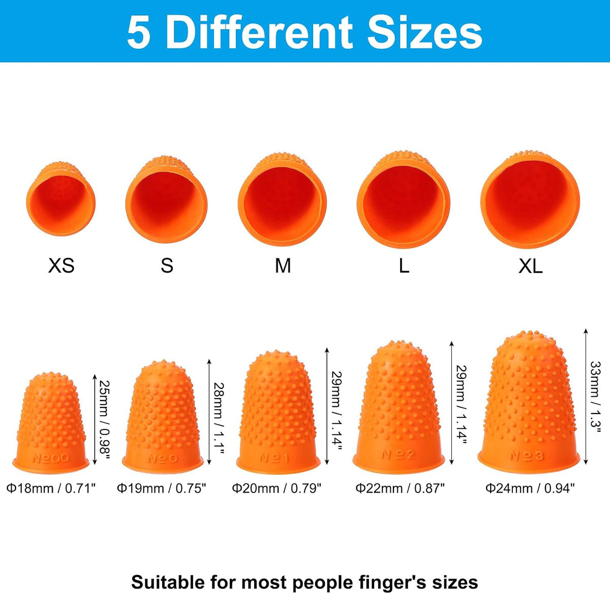 Rubber Finger Tips, 30 Pack Silicone Thumb Fingertip Protector Finger Cots Covers Guard Pads Thimble Grips for Office Counting Sewing, Orange M Size