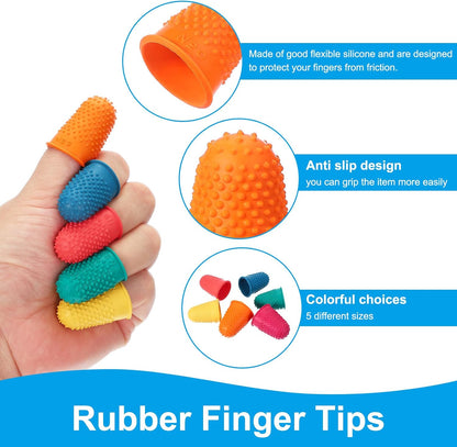 Rubber Finger Tips, 30 Pack Silicone Thumb Fingertip Protector Finger Cots Covers Guard Pads Thimble Grips for Office Counting Sewing, Orange M Size