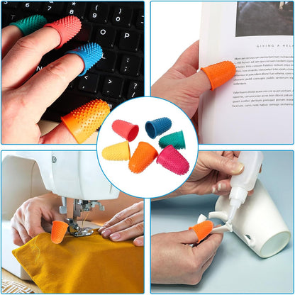 Rubber Finger Tips, 30 Pack Silicone Thumb Fingertip Protector Finger Cots Covers Guard Pads Thimble Grips for Office Counting Sewing, Orange M Size