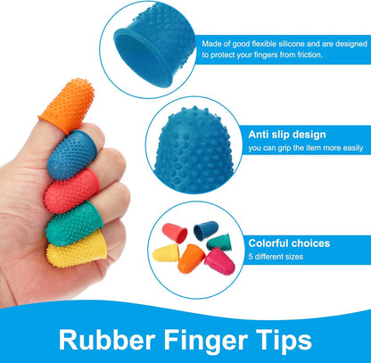 Rubber Finger Tips, 30 Pack Silicone Thumb Fingertip Protector Finger Cots Covers Guard Pads Thimble Grips for Office Counting Sewing, Orange M Size