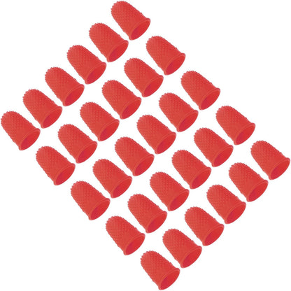 Rubber Finger Tips, 30 Pack Silicone Thumb Fingertip Protector Finger Cots Covers Guard Pads Thimble Grips for Office Counting Sewing, Orange M Size