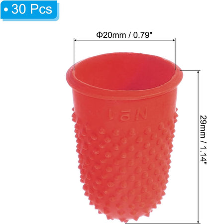 Rubber Finger Tips, 30 Pack Silicone Thumb Fingertip Protector Finger Cots Covers Guard Pads Thimble Grips for Office Counting Sewing, Orange M Size