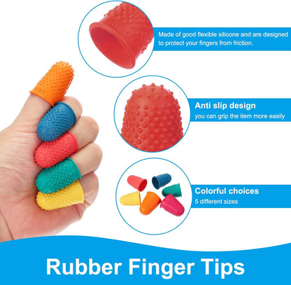 Rubber Finger Tips, 30 Pack Silicone Thumb Fingertip Protector Finger Cots Covers Guard Pads Thimble Grips for Office Counting Sewing, Orange M Size