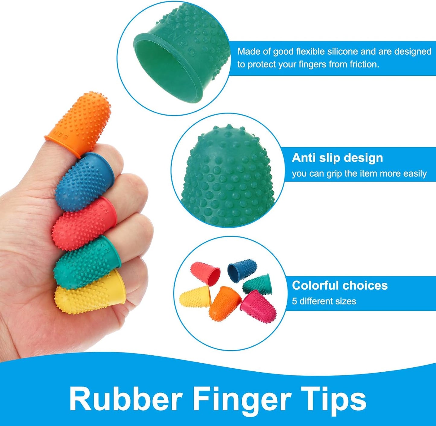 Rubber Finger Tips, 30 Pack Silicone Thumb Fingertip Protector Finger Cots Covers Guard Pads Thimble Grips for Office Counting Sewing, Orange M Size