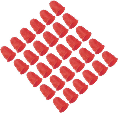 Rubber Finger Tips, 30 Pack Silicone Thumb Fingertip Protector Finger Cots Covers Guard Pads Thimble Grips for Office Counting Sewing, Orange M Size