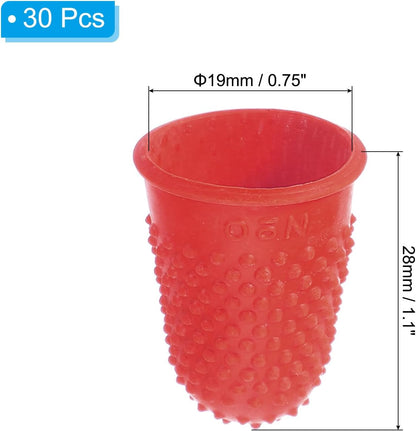 Rubber Finger Tips, 30 Pack Silicone Thumb Fingertip Protector Finger Cots Covers Guard Pads Thimble Grips for Office Counting Sewing, Orange M Size