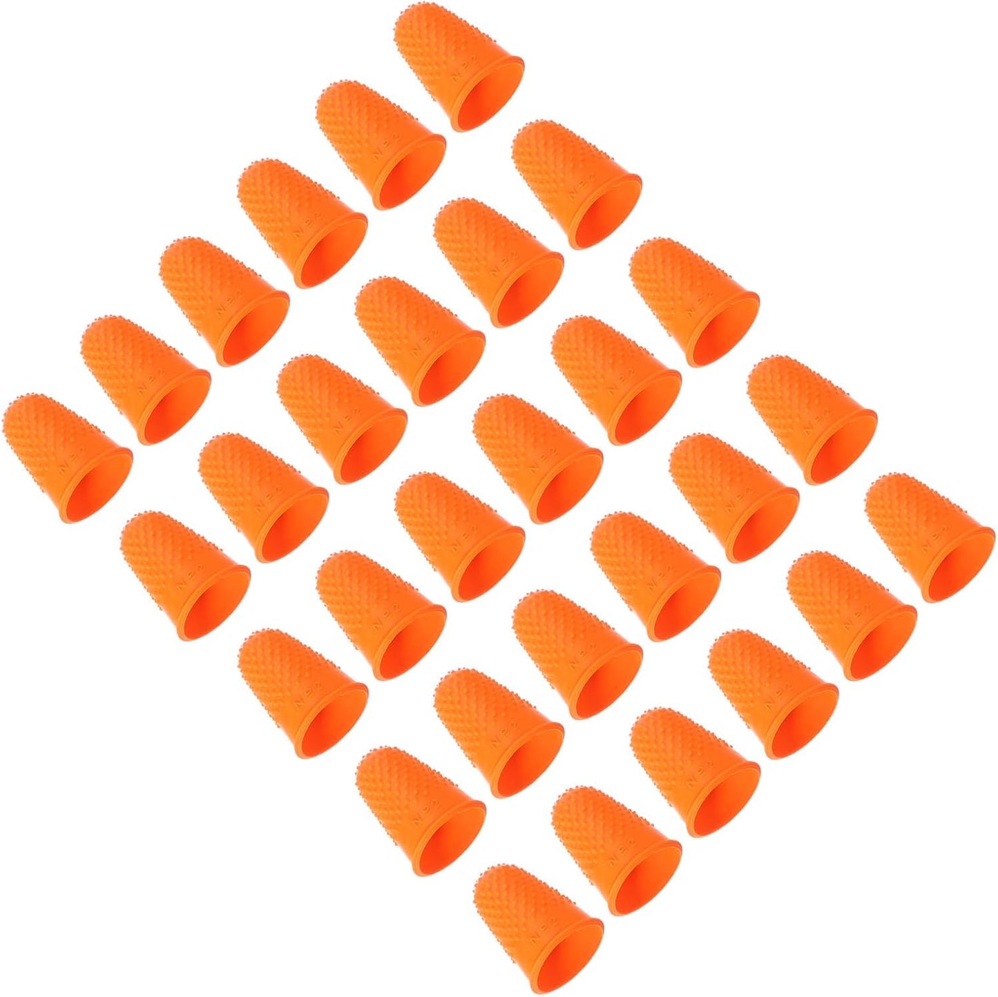 Rubber Finger Tips, 30 Pack Silicone Thumb Fingertip Protector Finger Cots Covers Guard Pads Thimble Grips for Office Counting Sewing, Orange M Size