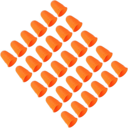 Rubber Finger Tips, 30 Pack Silicone Thumb Fingertip Protector Finger Cots Covers Guard Pads Thimble Grips for Office Counting Sewing, Orange M Size