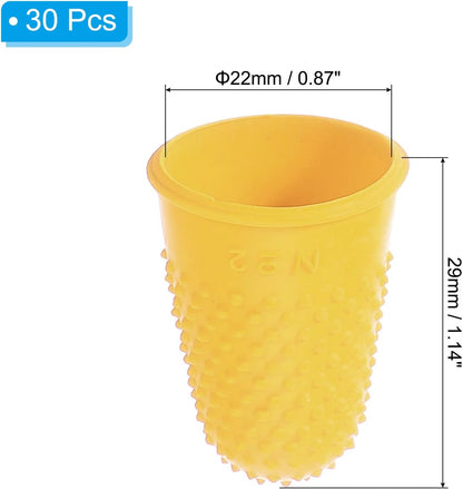 Rubber Finger Tips, 30 Pack Silicone Thumb Fingertip Protector Finger Cots Covers Guard Pads Thimble Grips for Office Counting Sewing, Orange M Size