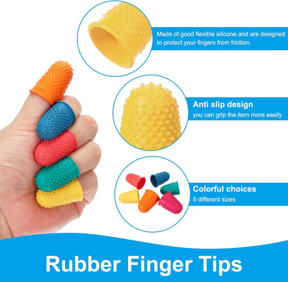 Rubber Finger Tips, 30 Pack Silicone Thumb Fingertip Protector Finger Cots Covers Guard Pads Thimble Grips for Office Counting Sewing, Orange M Size