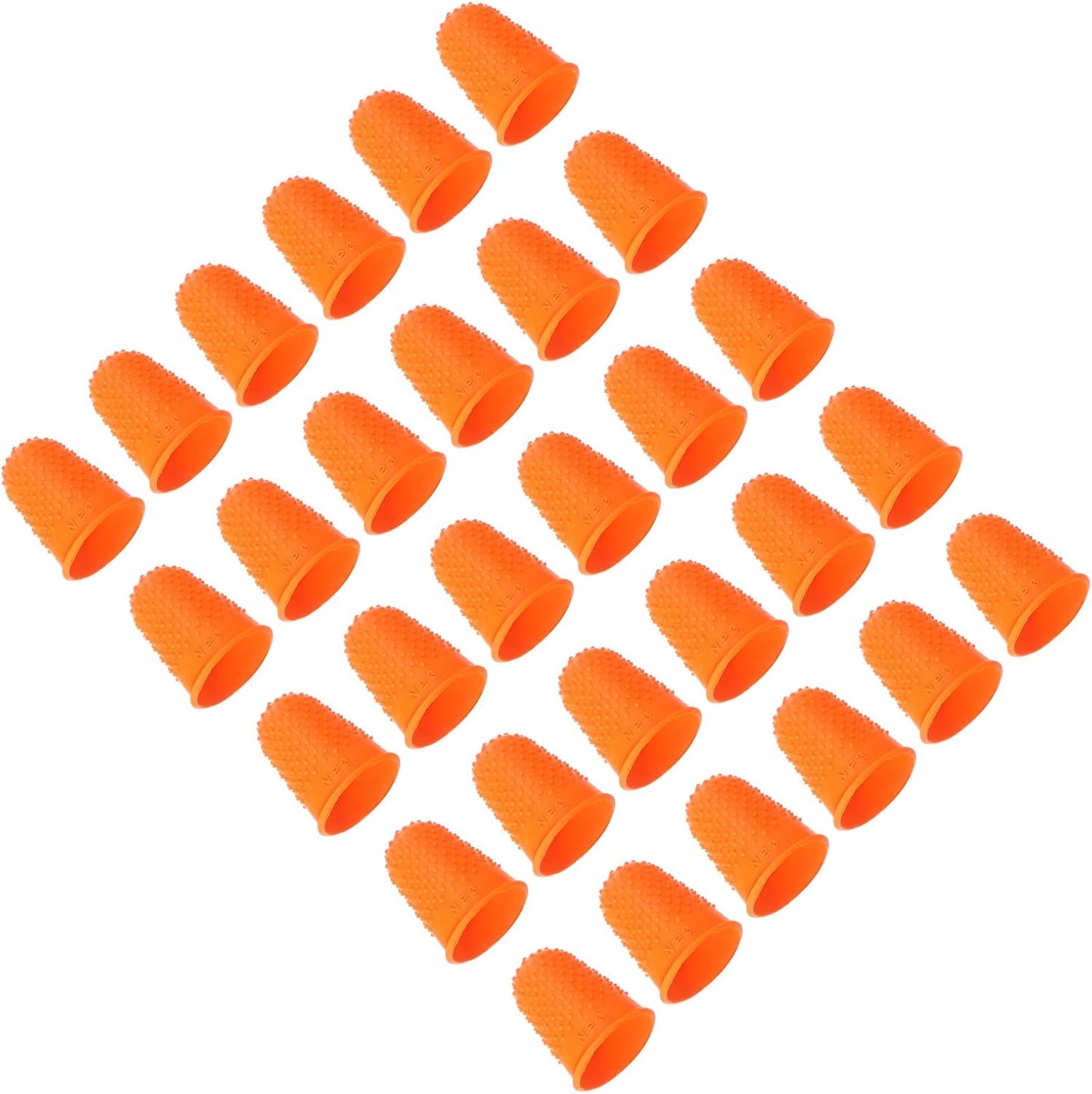 Rubber Finger Tips, 30 Pack Silicone Thumb Fingertip Protector Finger Cots Covers Guard Pads Thimble Grips for Office Counting Sewing, Orange M Size