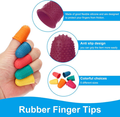 Rubber Finger Tips, 30 Pack Silicone Thumb Fingertip Protector Finger Cots Covers Guard Pads Thimble Grips for Office Counting Sewing, Orange M Size