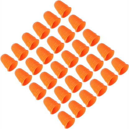 Rubber Finger Tips, 30 Pack Silicone Thumb Fingertip Protector Finger Cots Covers Guard Pads Thimble Grips for Office Counting Sewing, Orange M Size