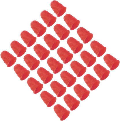 Rubber Finger Tips, 30 Pack Silicone Thumb Fingertip Protector Finger Cots Covers Guard Pads Thimble Grips for Office Counting Sewing, Orange M Size