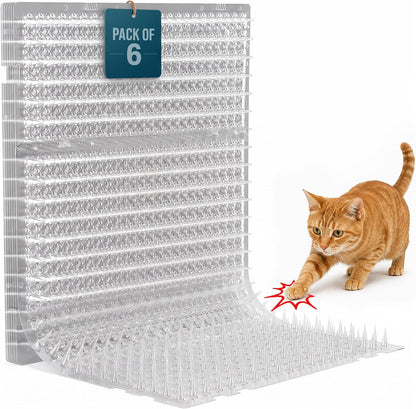 Cat Deterrent at Home - Pack of 6 Pet Deterrent Mats for Cats and Dogs - Indoor and Outdoor Spike Mats for Pet Training - Durable, Lightweight, Cut-to-Size Design - White, 16.5 x 13.2 Inches