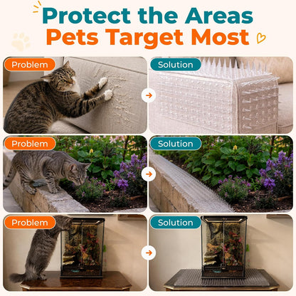 Cat Deterrent at Home - Pack of 6 Pet Deterrent Mats for Cats and Dogs - Indoor and Outdoor Spike Mats for Pet Training - Durable, Lightweight, Cut-to-Size Design - White, 16.5 x 13.2 Inches