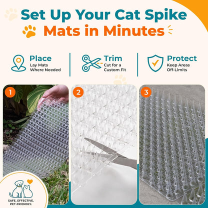Cat Deterrent at Home - Pack of 6 Pet Deterrent Mats for Cats and Dogs - Indoor and Outdoor Spike Mats for Pet Training - Durable, Lightweight, Cut-to-Size Design - White, 16.5 x 13.2 Inches