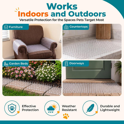 Cat Deterrent at Home - Pack of 6 Pet Deterrent Mats for Cats and Dogs - Indoor and Outdoor Spike Mats for Pet Training - Durable, Lightweight, Cut-to-Size Design - White, 16.5 x 13.2 Inches
