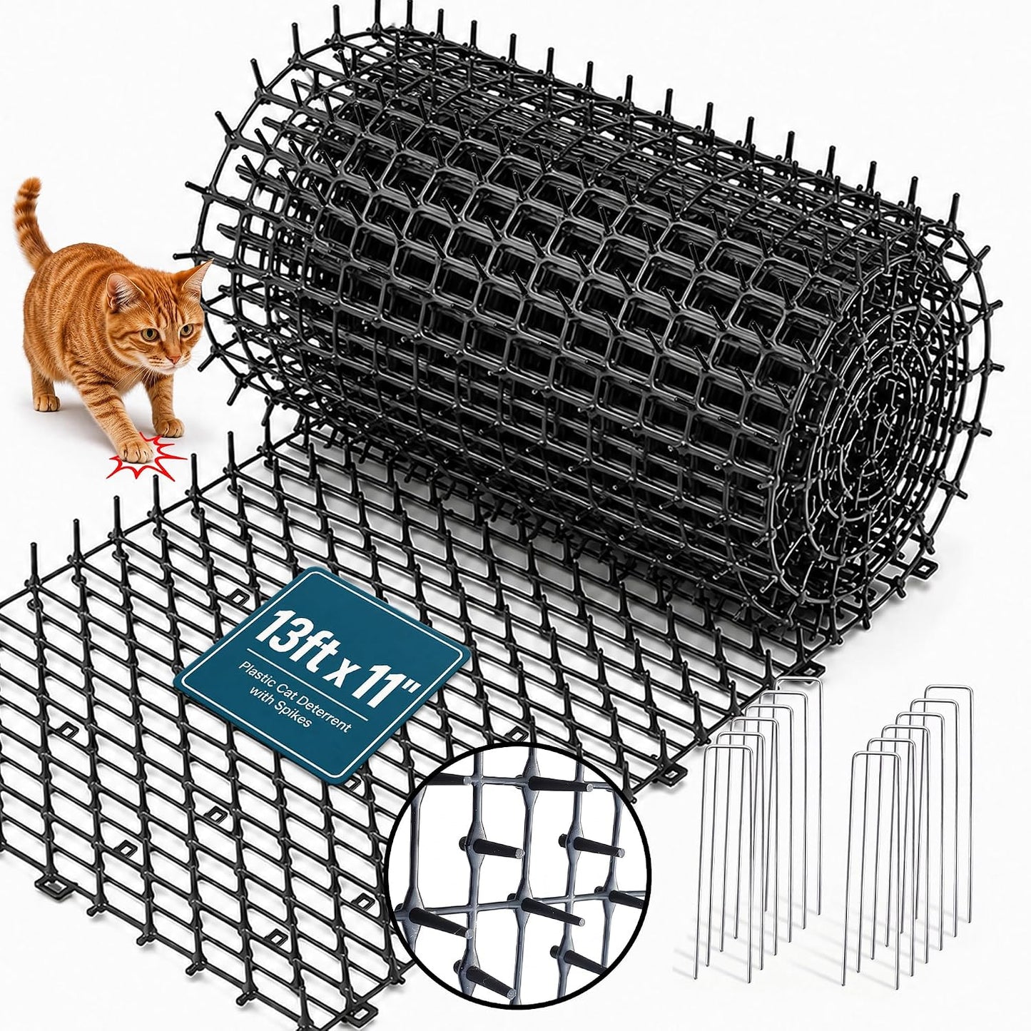 Cat Deterrent at Home - Pack of 6 Pet Deterrent Mats for Cats and Dogs - Indoor and Outdoor Spike Mats for Pet Training - Durable, Lightweight, Cut-to-Size Design - White, 16.5 x 13.2 Inches
