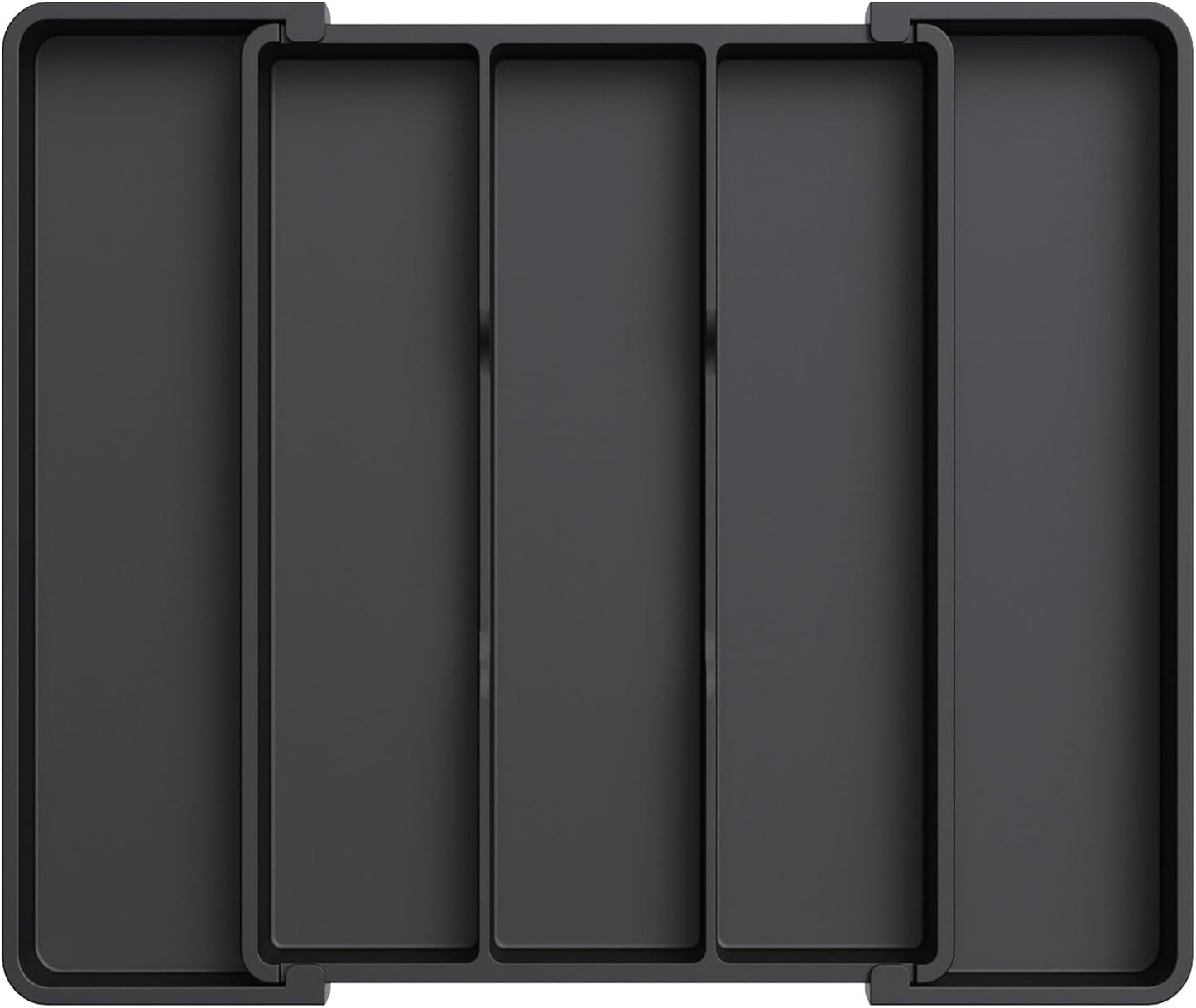 Utensil Organizer for Kitchen Drawers, Expandable Cooking Utensil Tray, Adjustable Cutlery Silverware Flatware Holder, Plastic Spatula Tools Storage Divider, 13-22 x 15", Black
