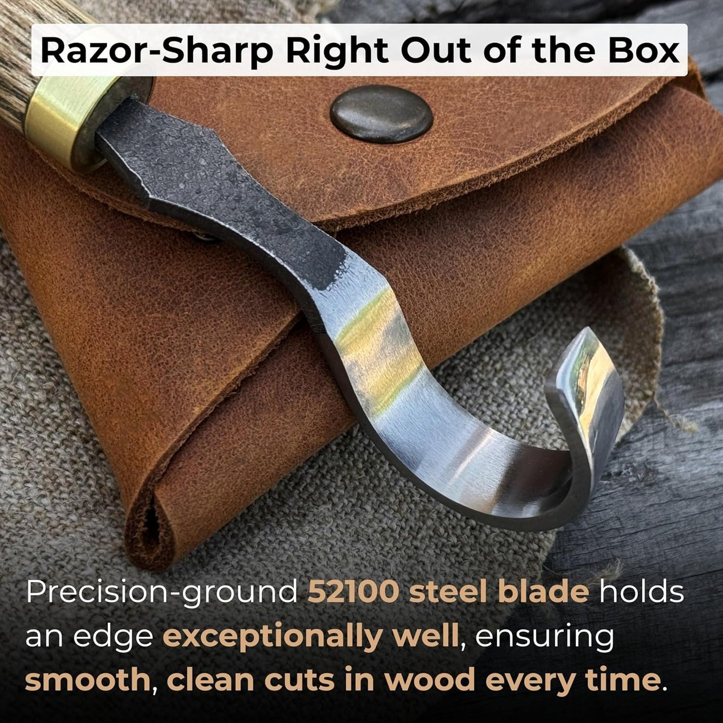 Sharky Spoon Carving Hook Knife 1.2 In (3 cm) Blade | Curved wood carving knife for spoon and bowl making, hand-forged carbon steel with ash handle (3, Ounces)