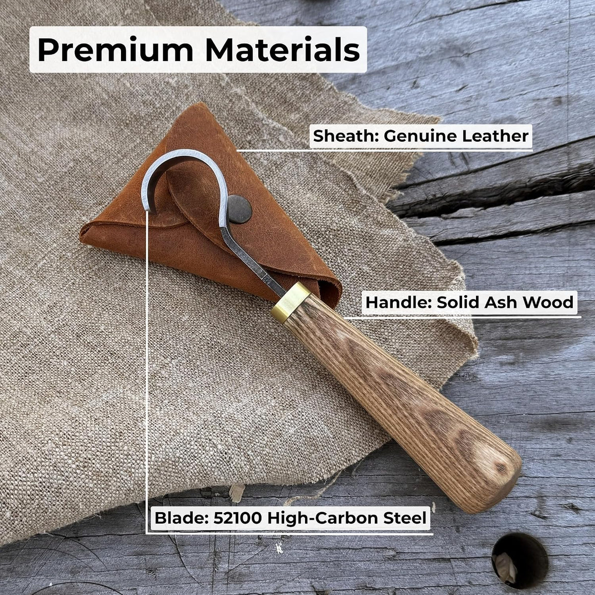 Sharky Spoon Carving Hook Knife 1.2 In (3 cm) Blade | Curved wood carving knife for spoon and bowl making, hand-forged carbon steel with ash handle (3, Ounces)