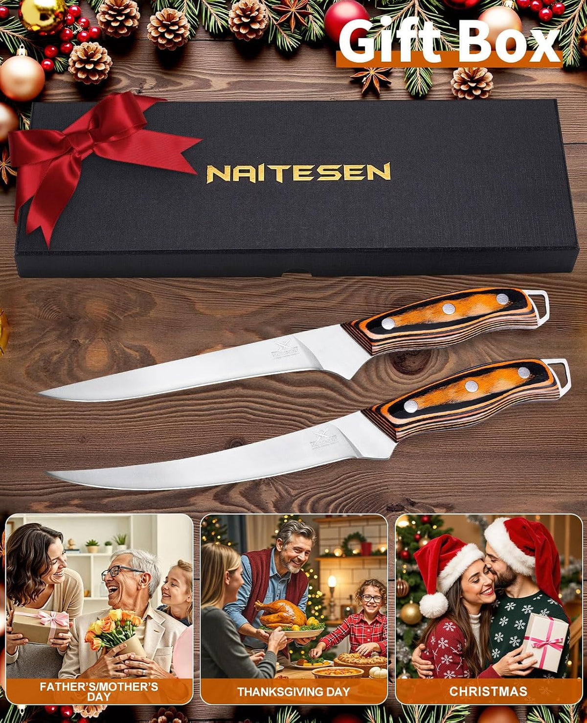 Professional Boning Knife and Fillet Knife Set 2 with Gift Box