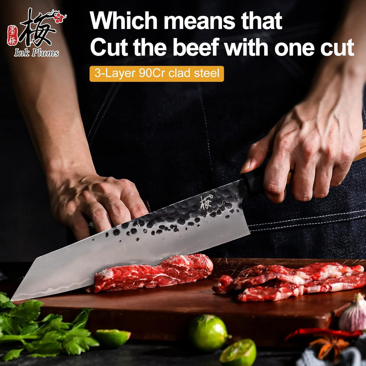 9 Inch Japanese Kiritsuke Chef Knife, Hand Forged High Carbon Steel Gyuto Kitchen Knife for Meat Fish Vegetables, Professional Cooking Knife with Olive Wood Octagonal Handle & Gift Box