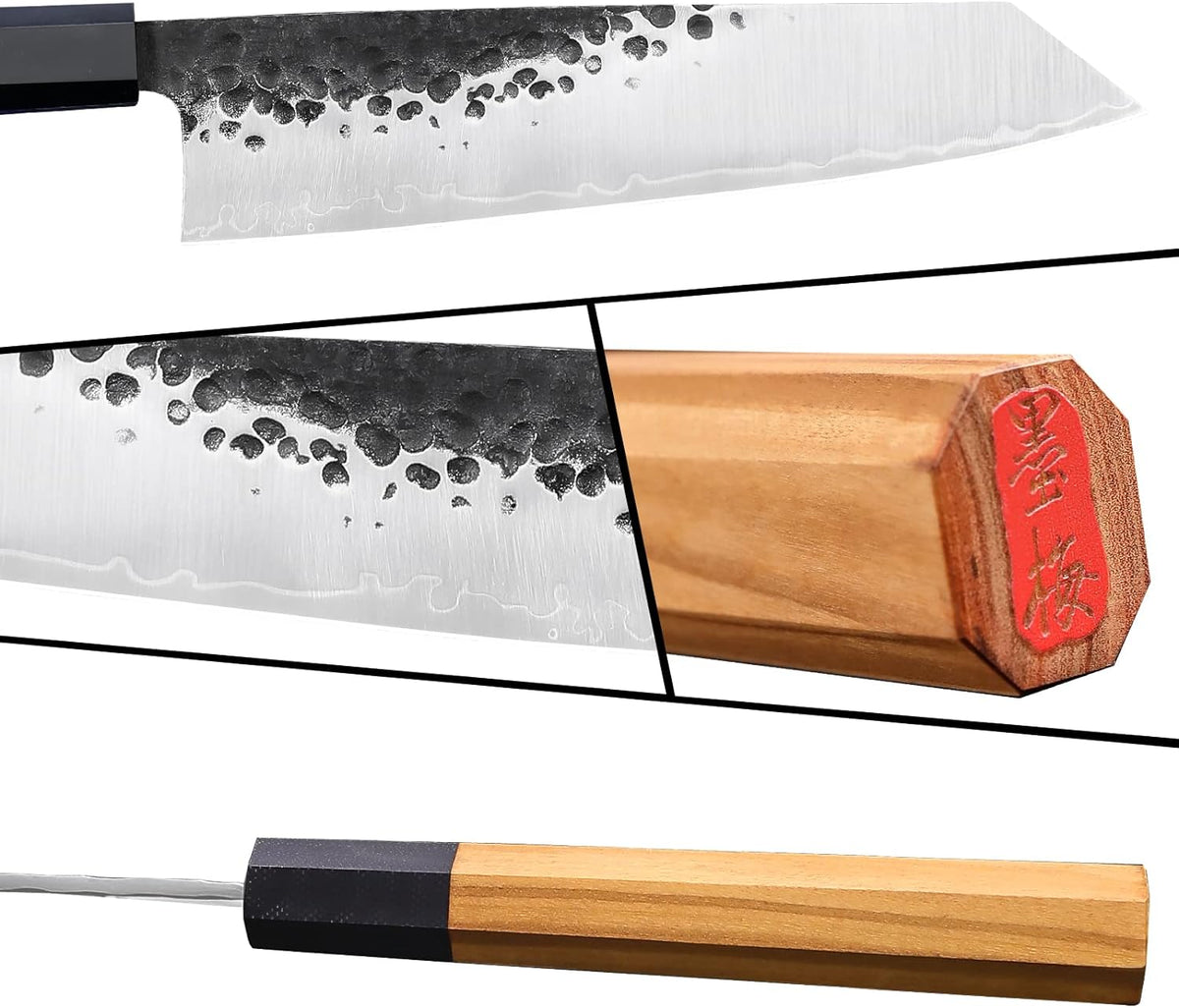 9 Inch Japanese Kiritsuke Chef Knife, Hand Forged High Carbon Steel Gyuto Kitchen Knife for Meat Fish Vegetables, Professional Cooking Knife with Olive Wood Octagonal Handle & Gift Box