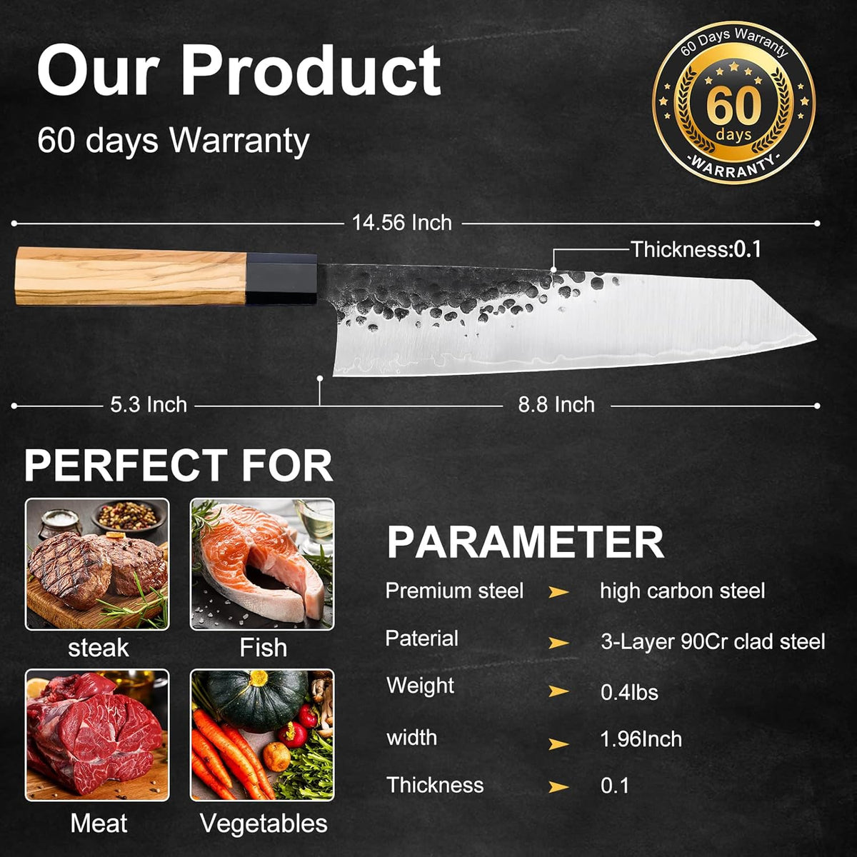 9 Inch Japanese Kiritsuke Chef Knife, Hand Forged High Carbon Steel Gyuto Kitchen Knife for Meat Fish Vegetables, Professional Cooking Knife with Olive Wood Octagonal Handle & Gift Box