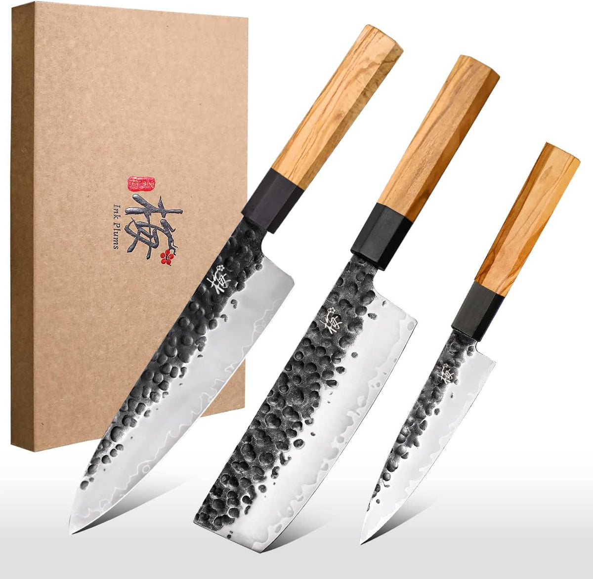 9 Inch Japanese Kiritsuke Chef Knife, Hand Forged High Carbon Steel Gyuto Kitchen Knife for Meat Fish Vegetables, Professional Cooking Knife with Olive Wood Octagonal Handle & Gift Box
