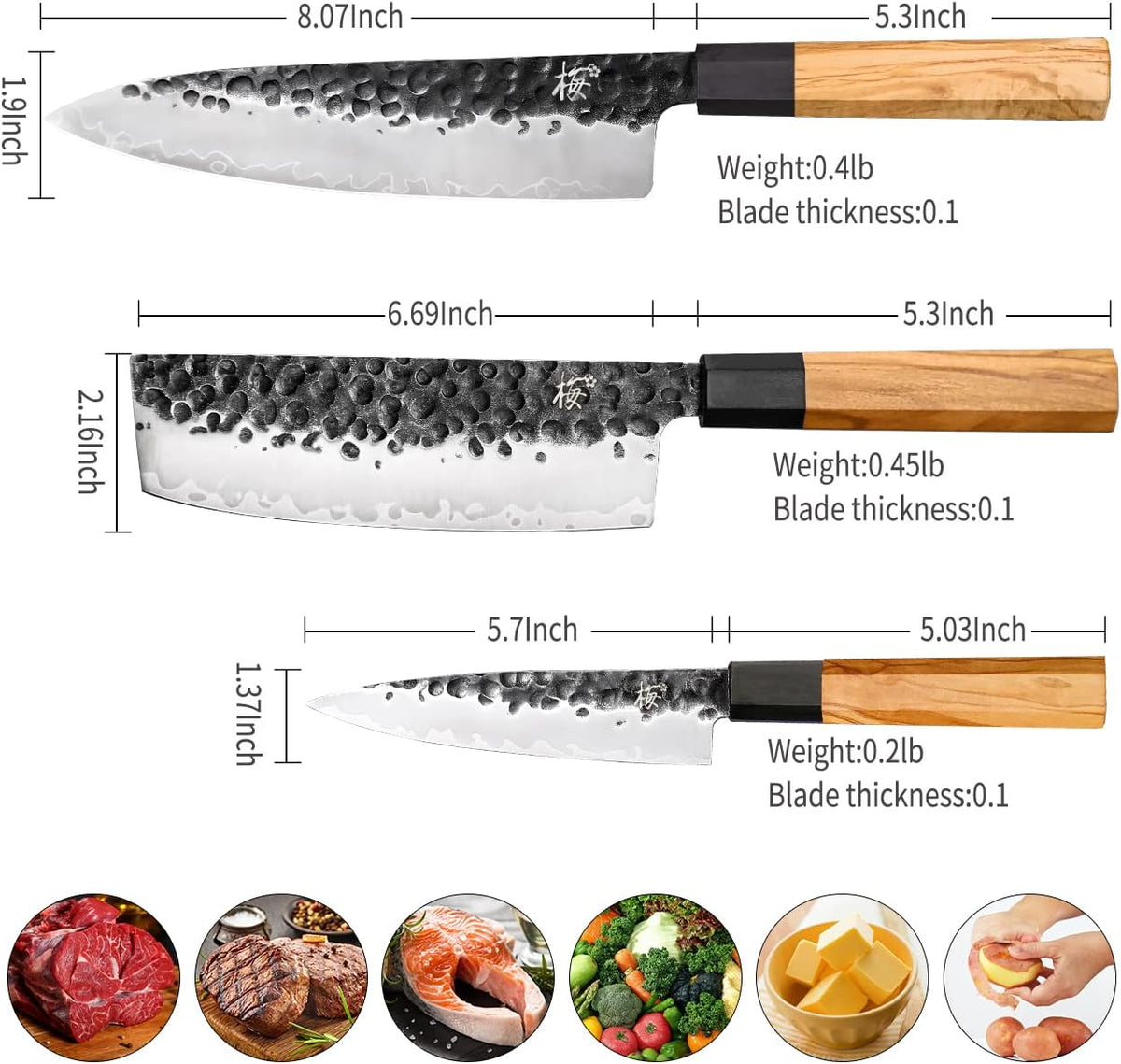 9 Inch Japanese Kiritsuke Chef Knife, Hand Forged High Carbon Steel Gyuto Kitchen Knife for Meat Fish Vegetables, Professional Cooking Knife with Olive Wood Octagonal Handle & Gift Box