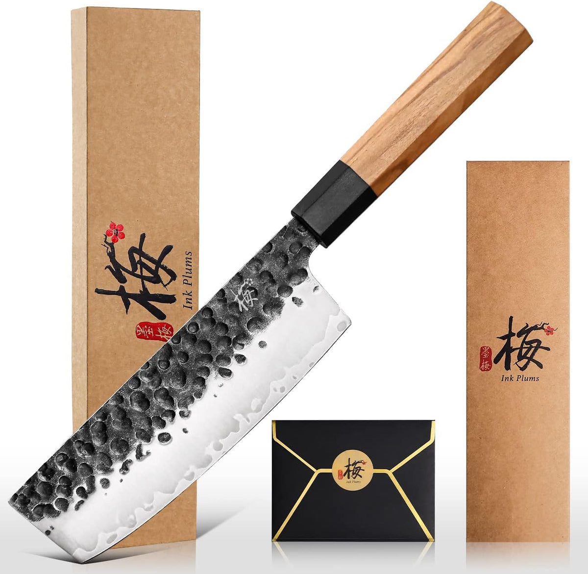 9 Inch Japanese Kiritsuke Chef Knife, Hand Forged High Carbon Steel Gyuto Kitchen Knife for Meat Fish Vegetables, Professional Cooking Knife with Olive Wood Octagonal Handle & Gift Box