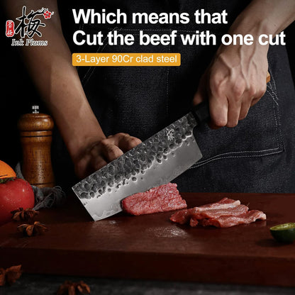 9 Inch Japanese Kiritsuke Chef Knife, Hand Forged High Carbon Steel Gyuto Kitchen Knife for Meat Fish Vegetables, Professional Cooking Knife with Olive Wood Octagonal Handle & Gift Box