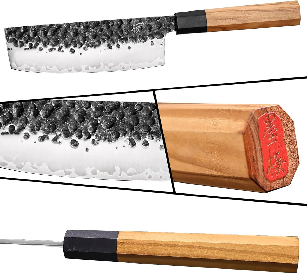 9 Inch Japanese Kiritsuke Chef Knife, Hand Forged High Carbon Steel Gyuto Kitchen Knife for Meat Fish Vegetables, Professional Cooking Knife with Olive Wood Octagonal Handle & Gift Box
