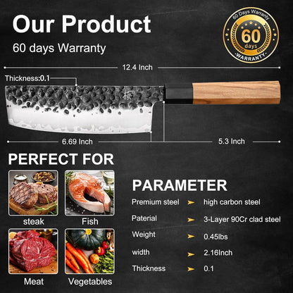 9 Inch Japanese Kiritsuke Chef Knife, Hand Forged High Carbon Steel Gyuto Kitchen Knife for Meat Fish Vegetables, Professional Cooking Knife with Olive Wood Octagonal Handle & Gift Box
