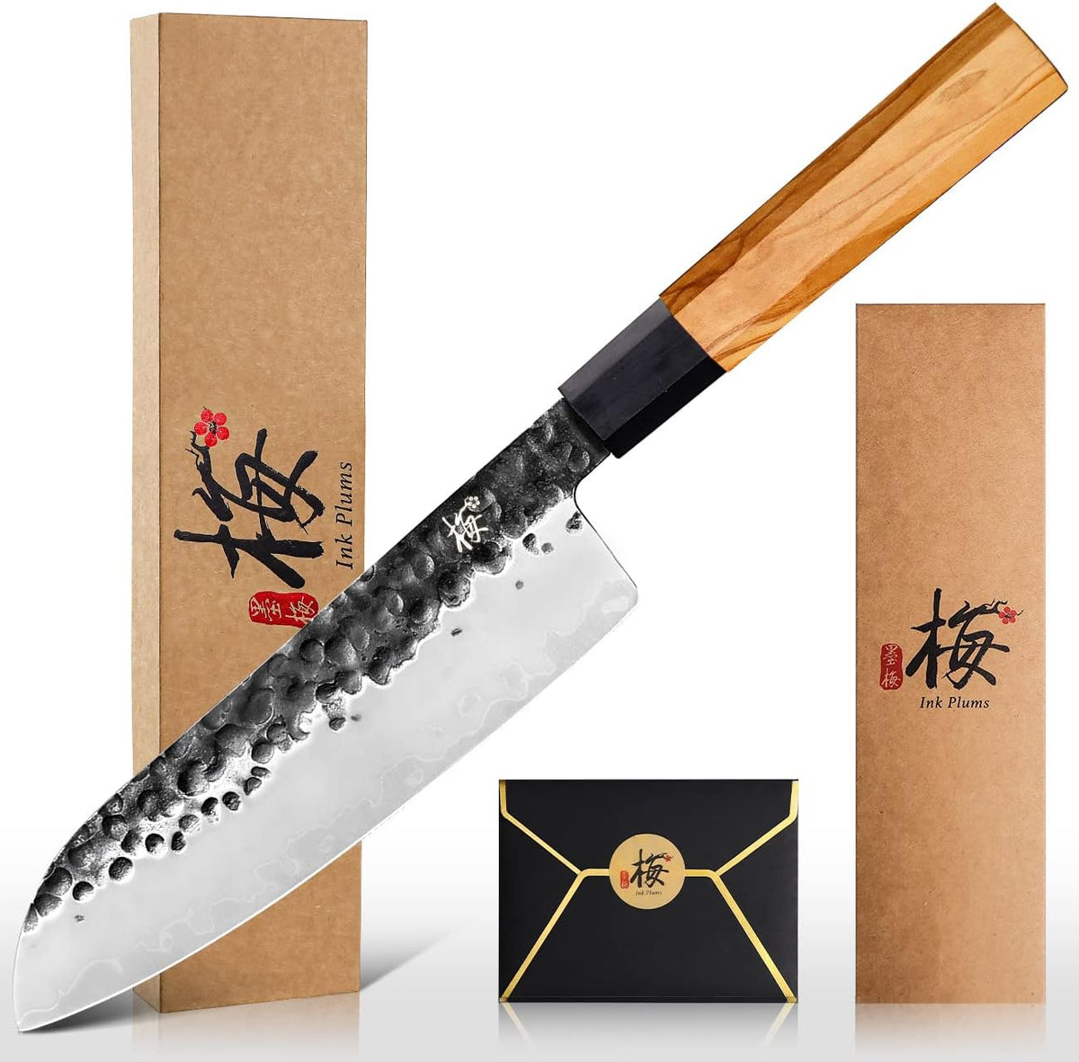 9 Inch Japanese Kiritsuke Chef Knife, Hand Forged High Carbon Steel Gyuto Kitchen Knife for Meat Fish Vegetables, Professional Cooking Knife with Olive Wood Octagonal Handle & Gift Box