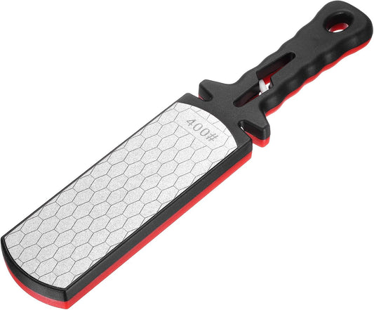 400/1000 Grit Handheld Diamond Sharpening Stone Double-Sided Whetstone 5-In-1 Sharpener Tool with Ceramic and Tungsten Steel Scissor Slot for Kitchen, Black Red