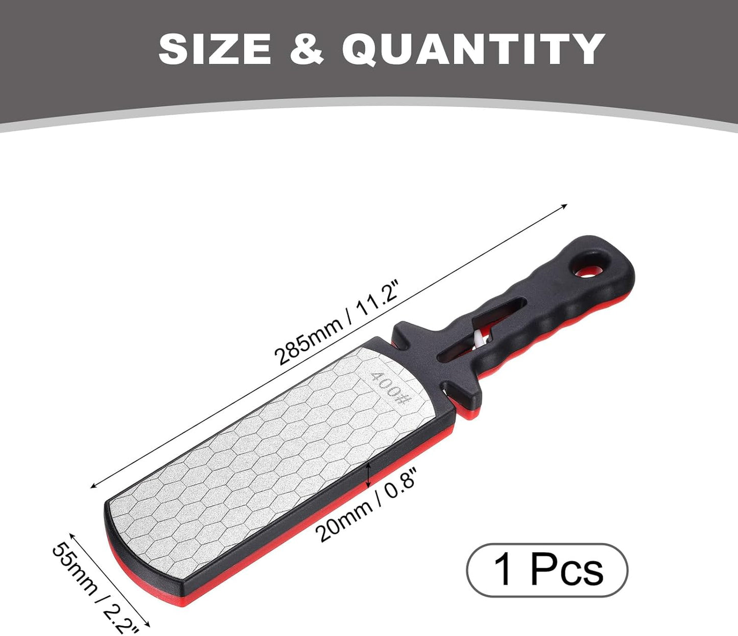 400/1000 Grit Handheld Diamond Sharpening Stone Double-Sided Whetstone 5-In-1 Sharpener Tool with Ceramic and Tungsten Steel Scissor Slot for Kitchen, Black Red