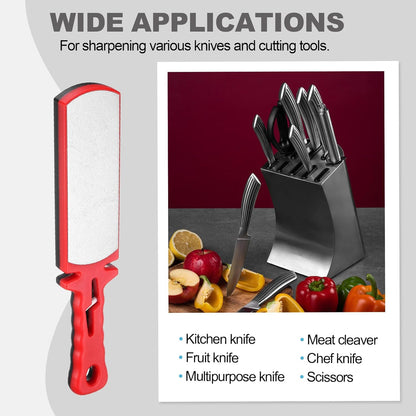 400/1000 Grit Handheld Diamond Sharpening Stone Double-Sided Whetstone 5-In-1 Sharpener Tool with Ceramic and Tungsten Steel Scissor Slot for Kitchen, Black Red