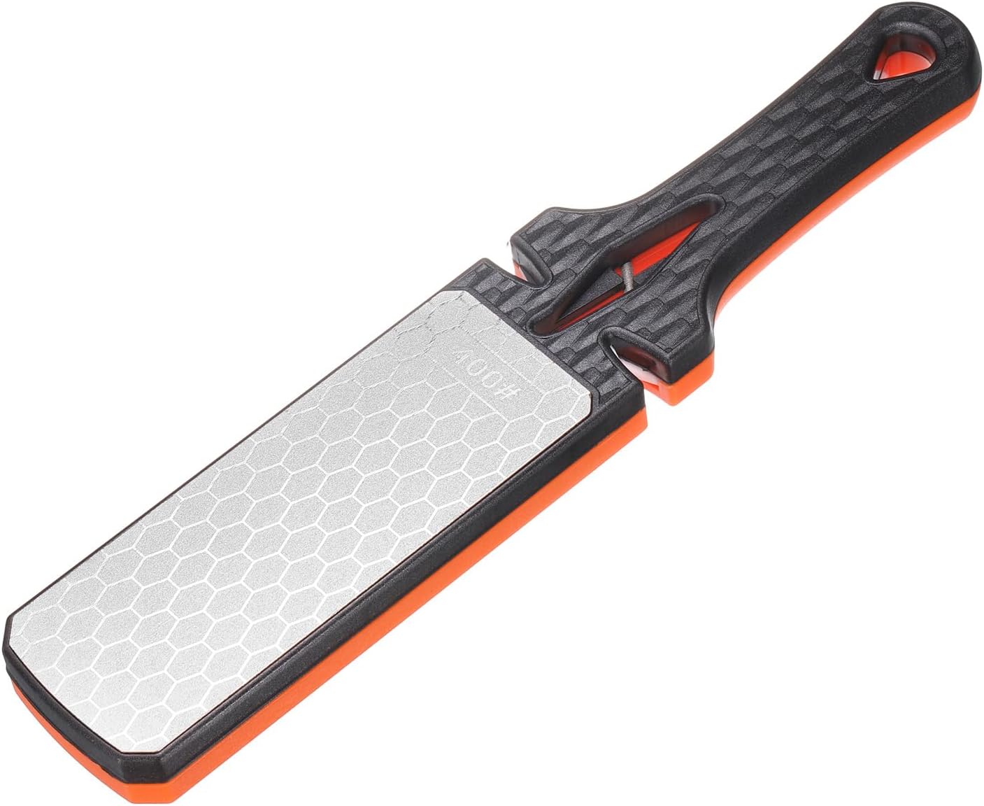 400/1000 Grit Handheld Diamond Sharpening Stone Double-Sided Whetstone 5-In-1 Sharpener Tool with Ceramic and Tungsten Steel Scissor Slot for Kitchen, Black Red