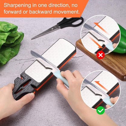 400/1000 Grit Handheld Diamond Sharpening Stone Double-Sided Whetstone 5-In-1 Sharpener Tool with Ceramic and Tungsten Steel Scissor Slot for Kitchen, Black Red