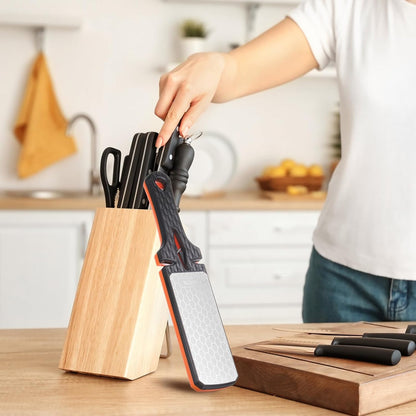 400/1000 Grit Handheld Diamond Sharpening Stone Double-Sided Whetstone 5-In-1 Sharpener Tool with Ceramic and Tungsten Steel Scissor Slot for Kitchen, Black Red