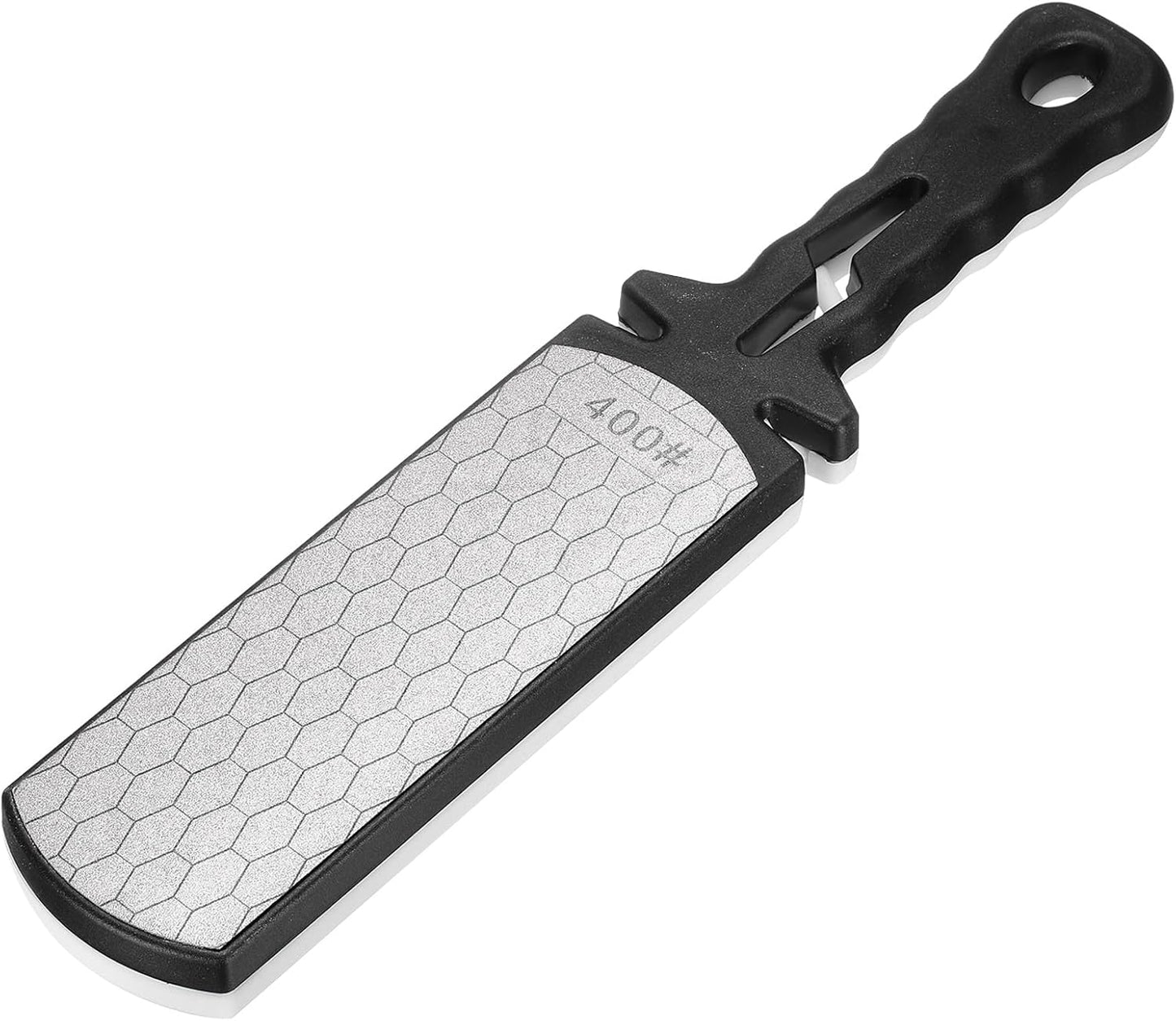 400/1000 Grit Handheld Diamond Sharpening Stone Double-Sided Whetstone 5-In-1 Sharpener Tool with Ceramic and Tungsten Steel Scissor Slot for Kitchen, Black Red