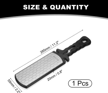 400/1000 Grit Handheld Diamond Sharpening Stone Double-Sided Whetstone 5-In-1 Sharpener Tool with Ceramic and Tungsten Steel Scissor Slot for Kitchen, Black Red