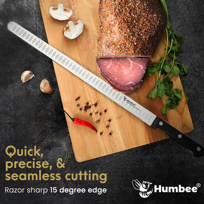 10 Inch Carving Knife and 9 Inch Fork Set – Razor Sharp Stainless Steel Blade with Full Tang Grip Handle, Granton Edge for Smoked Brisket, Turkey, BBQ Meat and Roast