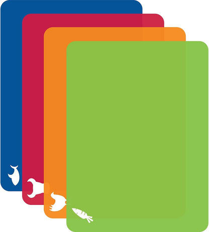 Cut N' Funnel Multi-Colored Flexible Plastic Cutting Board Mats 4 Pack Made in the USA Flexible, BPA Free, Dishwasher Safe