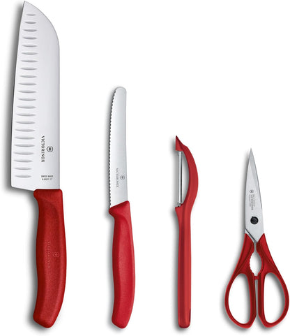 Swiss Classic 4 Piece Kitchen Set with Kitchen Knife, Paring Knife, Kitchen Shears and Universal Peeler (Black), Multiple