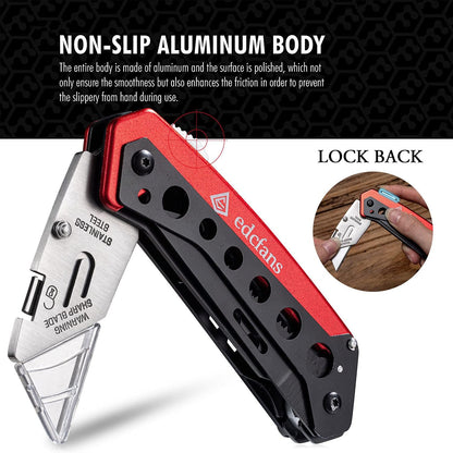 Folding Utility Knife Box Cutter with 5 Razor Blades, Pocket Utility Knives, Screwdriver, Saw, Lock Design, Clip and Holder for Belt, EDC Heavy Duty Work Knifes, Fathers Day Dad Gifts for Papa